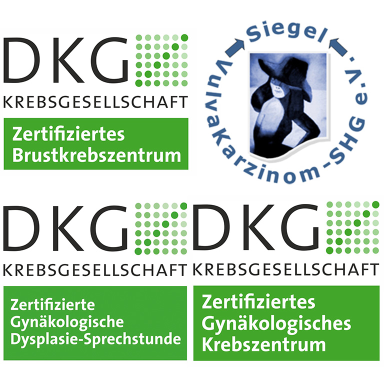 DKG Krebsgesellschaft Zertifiziertes Brustkrebszentrum, DKG Krebsgesellschaft Zertifiziertes Gynäkologisches Krebszentrum, DKG Krebsgesellschaft Zertifiziertes Gynäkologische Dysplasie Sprechstunde, Siegel Vulvakarzinom-SHG e.V.