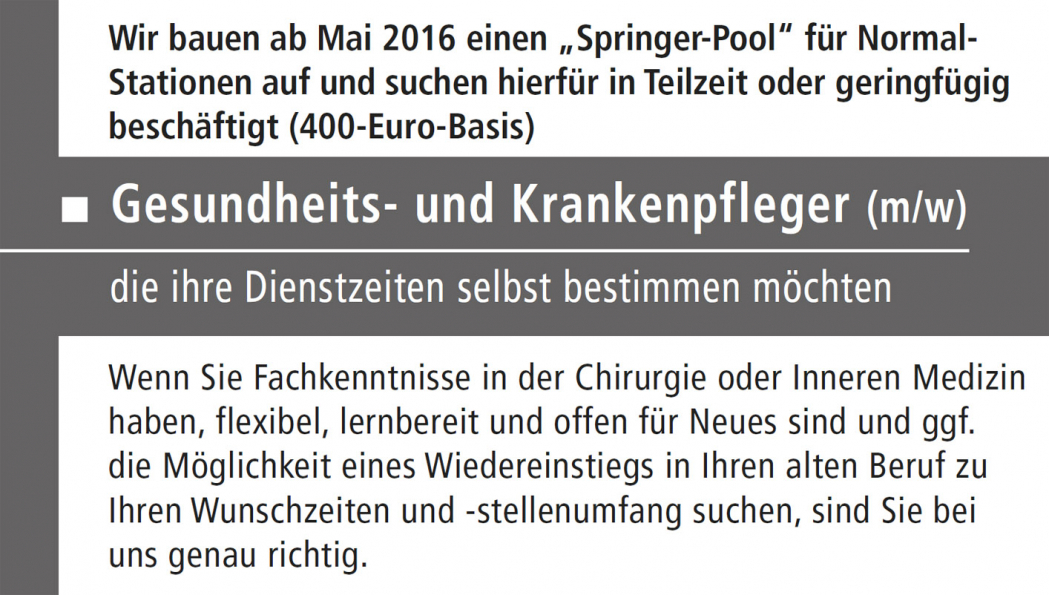 Stellenanzeige zum Pflegepool aus dem März 2016 Pflege Pool Anzeige 1414