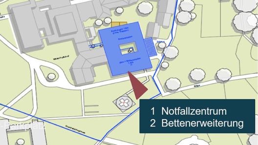 Baufeld INZ und Bettenerweiterung in Innenhof