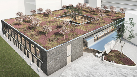 Neubau INZ und Bettenerweiterung aus der Vogelperspektive